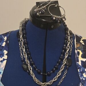 Ashley Stewart Silver and Navy Necklace Set